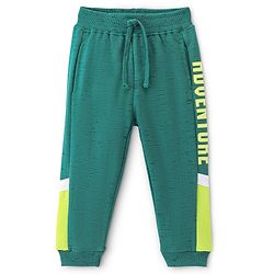 Babyhug Cotton Looper Knit Full Length Lounge Pant Text Printed - Green