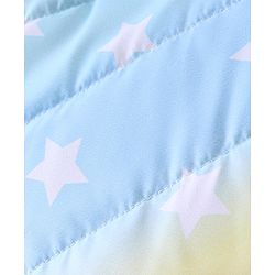 Babyhug Full Sleeves Hooded & Padded Jacket With Ear Applique Stars Print- Pink Yellow & Blue