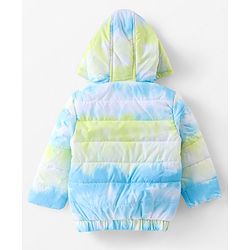 Babyhug Woven Full Sleeves Jacket With Hood & Tie  Die Print - Blue White & Green