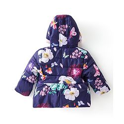 Babyhug Woven Full Sleeves Hooded Jacket With Floral Print - Purple