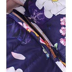 Babyhug Woven Full Sleeves Hooded Jacket With Floral Print - Purple