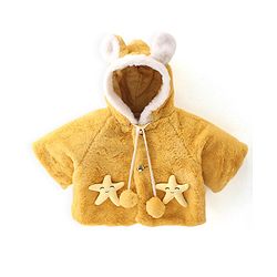 Babyhug Full Sleeves Fur Hooded Jacket with Bow & Star Applique - Mustard