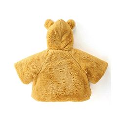 Babyhug Full Sleeves Fur Hooded Jacket with Bow & Star Applique - Mustard