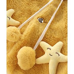 Babyhug Full Sleeves Fur Hooded Jacket with Bow & Star Applique - Mustard