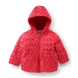 Babyhug Full Sleeves Hooded & Padded Jacket Foil Hearts Print- Red