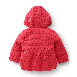Babyhug Full Sleeves Hooded & Padded Jacket Foil Hearts Print- Red