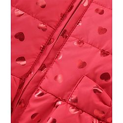 Babyhug Full Sleeves Hooded & Padded Jacket Foil Hearts Print- Red