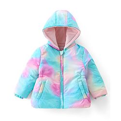 Babyhug Woven Full Sleeves Hooded Jacket With Marble Print - Blue