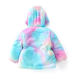 Babyhug Woven Full Sleeves Hooded Jacket With Marble Print - Blue
