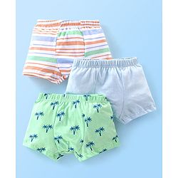 Babyhug 100% Cotton Trunk Striped & Palms Printed Pack of 3 - Green & Blue