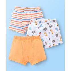 Babyhug 100% Cotton Solid and Elephant Printed Trunk Pack of 3 - Orange & White