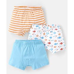 Babyhug 100% Cotton Knit Striped & Fish Printed Trunks Pack of 3 - Multicolour