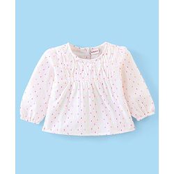 Babyhug 100% Cotton Knit Full Sleeves Top Swiss Dot - White