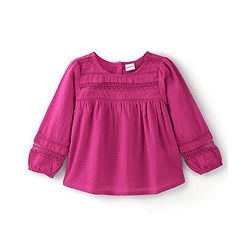 Babyhug 100% Cotton Full Sleeves Dobby Printed Top with Lace Detailing - Pink