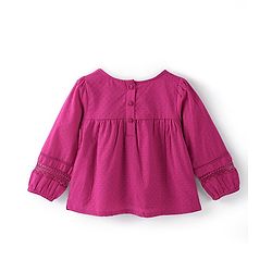 Babyhug 100% Cotton Full Sleeves Dobby Printed Top with Lace Detailing - Pink