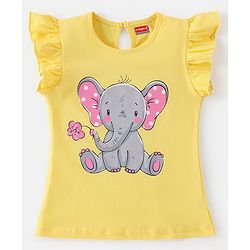 Babyhug Cotton Half Sleeves Night Suit Elephant & Dot Print- Yellow & Pink