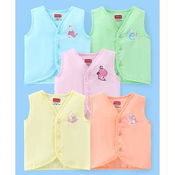 Babyhug Cotton Sleeveless Front Open Jhabla with Dolphin Print Pack of 5 - Multicolour