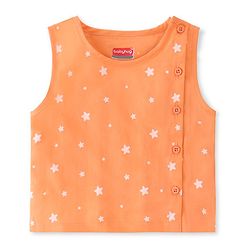 Babyhug Sleeveless Jhabla & Full Length Pajama Set With Star Print - Orange