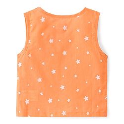 Babyhug Sleeveless Jhabla & Full Length Pajama Set With Star Print - Orange