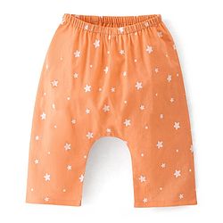 Babyhug Sleeveless Jhabla & Full Length Pajama Set With Star Print - Orange