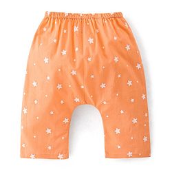 Babyhug Sleeveless Jhabla & Full Length Pajama Set With Star Print - Orange