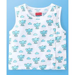 Babyhug Sleeveless Jhabla & Full Length Pajama Set With Elephant Print - Blue