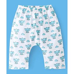 Babyhug Sleeveless Jhabla & Full Length Pajama Set With Elephant Print - Blue