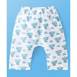 Babyhug Sleeveless Jhabla & Full Length Pajama Set With Elephant Print - Blue