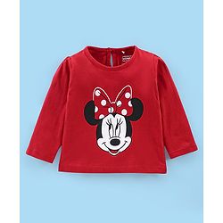 Babyhug Cotton Knit Full Sleeves Minnie Mouse Print Night Suit - Red & White