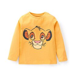 Babyhug Cotton Single Jersey Knit Full Sleeves Night Suit Stripes & Simba Print - Yellow