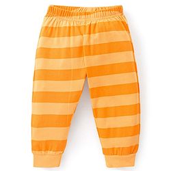 Babyhug Cotton Single Jersey Knit Full Sleeves Night Suit Stripes & Simba Print - Yellow