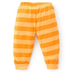 Babyhug Cotton Single Jersey Knit Full Sleeves Night Suit Stripes & Simba Print - Yellow