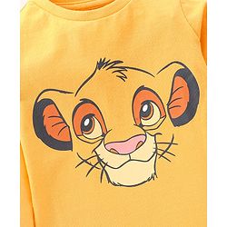 Babyhug Cotton Single Jersey Knit Full Sleeves Night Suit Stripes & Simba Print - Yellow