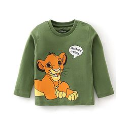 Babyhug Cotton Knit Full Sleeves Night Suit With Simba Print - Green & Yellow