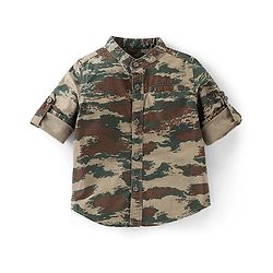 Babyhug Cotton Knit  Full Sleeves Shirt & Denim Jeans With Camoflauge Print - Green