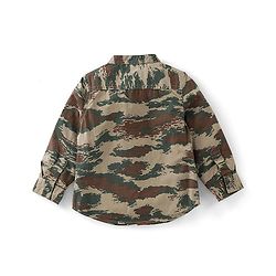 Babyhug Cotton Knit  Full Sleeves Shirt & Denim Jeans With Camoflauge Print - Green