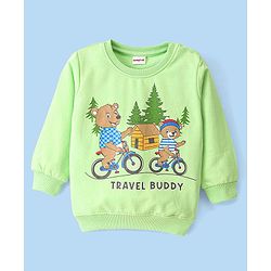 Babyhug Cotton Full Sleeves Sweatshirt With Bear Graphics- Light Green