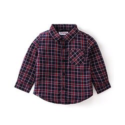 Babyhug Cotton Woven Full Sleeves Party Wear Checked Shirt with Bow and Pant Set - Maroon