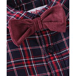 Babyhug Cotton Woven Full Sleeves Party Wear Checked Shirt with Bow and Pant Set - Maroon