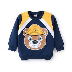 Babyhug Raglan Full Sleeves Sweatshirt With Teddy Graphics - Navy Blue