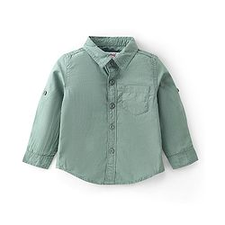 Babyhug 100% Cotton Woven Full Sleeves Solid Color Shirt & Pant Set With Bow - Olive Green