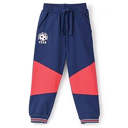 Babyhug Cotton Looper Knit Full Length Lounge Pants Colour Block - Navy Blue