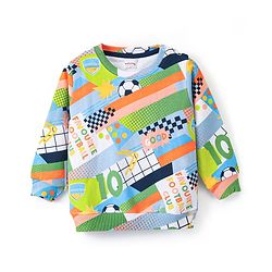 Babyhug Cotton Knit Full Sleeves Sweatshirt With Football Print - Multicolour