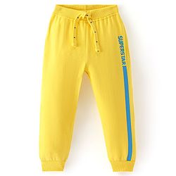 Babyhug Cotton Looper Knit Full Length Text Printed Lounge Pant - Yellow