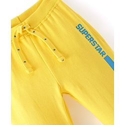 Babyhug Cotton Looper Knit Full Length Text Printed Lounge Pant - Yellow