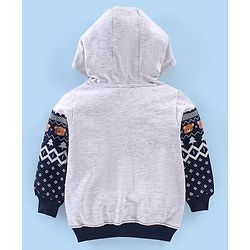 Babyhug Cotton Knit Full Sleeves Bear Printed Sweatjacket with Zipper & Hood - Grey