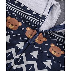 Babyhug Cotton Knit Full Sleeves Bear Printed Sweatjacket with Zipper & Hood - Grey