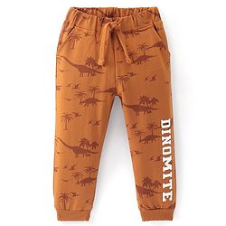 Babyhug Cotton Looper Full Length Lounge Pant Dino Printed - Orange