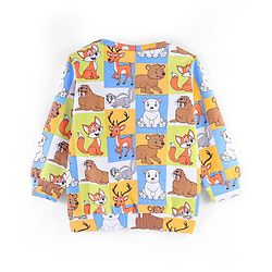 Babyhug Cotton Full Sleeves Sweatshirt Fox & Deer Print- Blue Green & Yellow