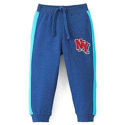 Babyhug Full Length Cotton Looper Lounge Pant with Terry Applique Embroidery-Navy Blue